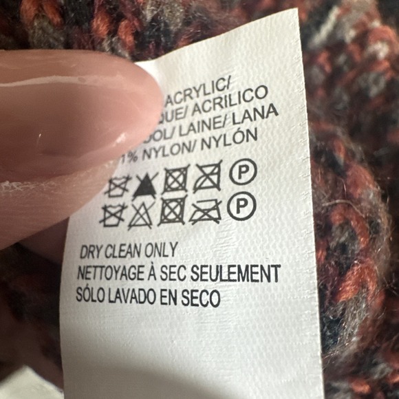 Lucky Brand Long Cardigan Women Small Orange Black Wool Blend Aztec Sweater Boho - Picture 7 of 7